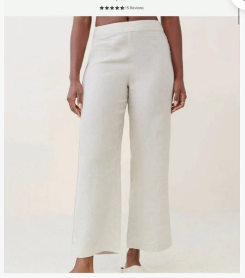 JENNI KAYNE Women's 100% Linen Pants XL Natural Wide Leg Elastic Waist NWT
